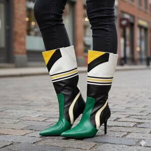 Lemonade Endeavor Motocross Boot  Green Pointed Toe Stiletto Heel Size 8.5